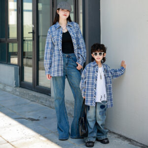 New Plaid Korean-style Chic Mother-and-child Matching Casual Shirt ...