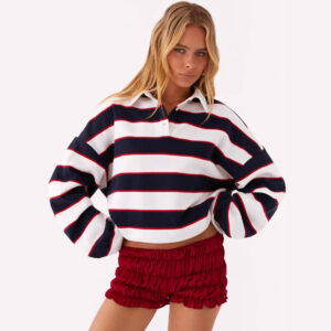 Women's Button Stripe Contrast Color Loose Sweater